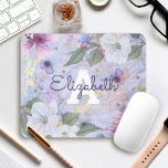 Blue purple vintage floral watercolor monogram mouse mat<br><div class="desc">White, purple, and blue watercolor flowers overlay gold script atop a gorgeous, soft periwinkle purple blue, gold veined background on this beautiful, romantic, vintage floral custom monogram and name mousepad. Makes a chic and stylish statement every time you use it. Makes a great gift for yourself or someone special! Just...</div>