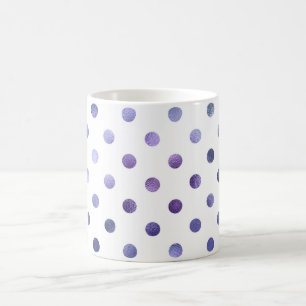 Blue Purple Violet Metallic Faux Foil Polka Dot Coffee Mug