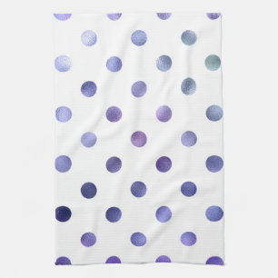 Blue Purple Violet Metallic Faux Foil Polka Dot Tea Towel