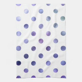 Blue Purple Violet Metallic Faux Foil Polka Dot Tea Towel