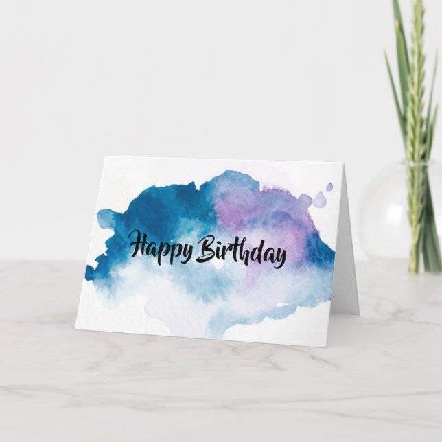 Blue/Purple Watercolor Birthday Greeting Card (Front)