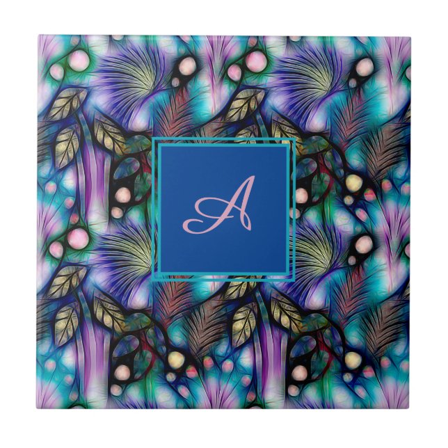 Blue Purple Watercolor Floral Garden Tile (Front)