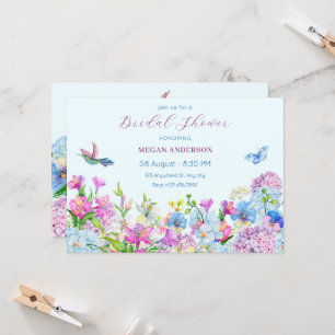 Blue Purple Watercolor Flower bloom bridal shower Invitation