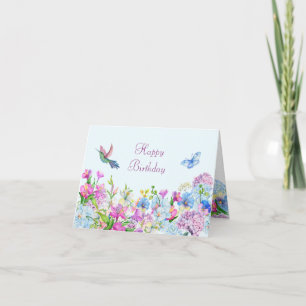 Blue Purple Watercolor Flower bloom happy birthday Card