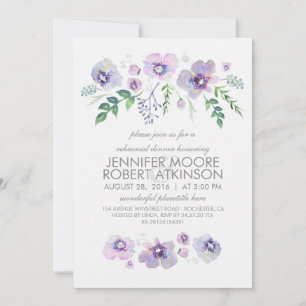 Blue Purple Watercolor Flowers Rehearsal Dinner Invitation