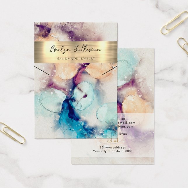 Blue purple watercolor foil necklace display card (Office)