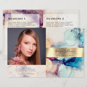 Blue Purple watercolor gold foil bifold brochure