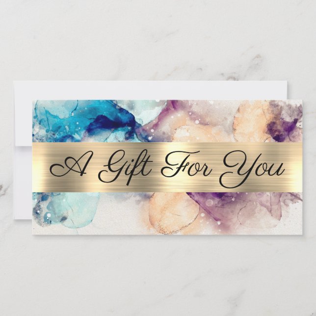 Blue Purple Watercolor Gold Foil Gift Certificate (Front)