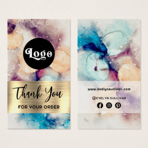 Blue purple watercolor gold foil package insert