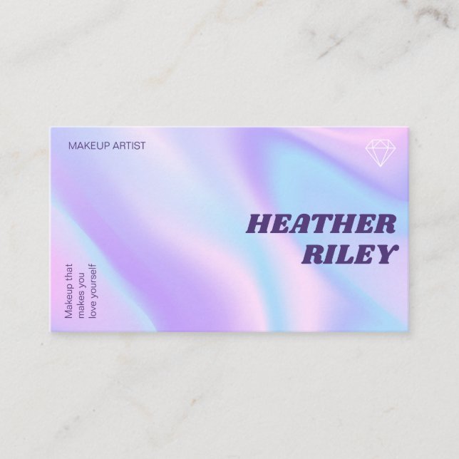 Blue & Purple Watercolor Holographic Design Beauty Business Card (Front)