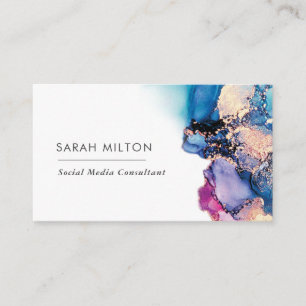 Blue Purple watercolor ink business card
