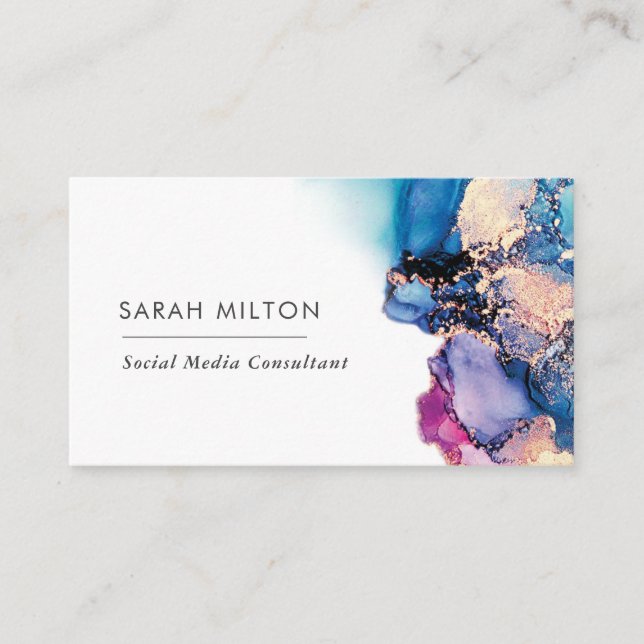 Blue Purple watercolor ink business card (Front)