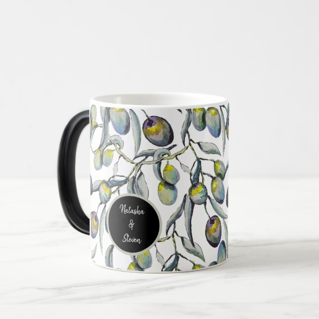 Blue Purple Watercolor Olive Branch Magic Mug (Front Left)