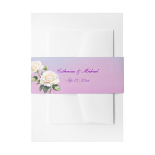 Blue Purple Watercolor Ombre Roses Spring Wedding Invitation Belly Band