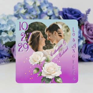 Blue Purple Watercolor Ombre Roses Spring Wedding Save The Date