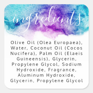 Blue purple watercolor paint ingredient list label