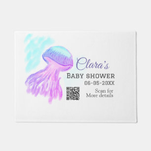 Blue purple watercolor pastel jellyfish baby showe doormat