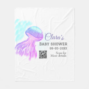 Blue purple watercolor pastel jellyfish baby showe fleece blanket