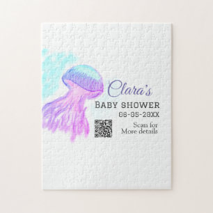 Blue purple watercolor pastel jellyfish baby showe jigsaw puzzle