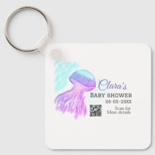 Blue purple watercolor pastel jellyfish baby showe key ring