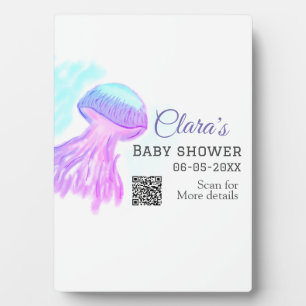 Blue purple watercolor pastel jellyfish baby showe plaque