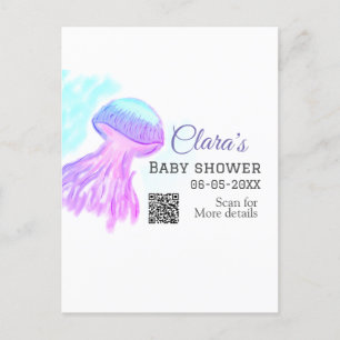 Blue purple watercolor pastel jellyfish baby showe postcard