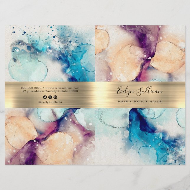 Blue purple watercolor service menu brochure (Front)