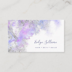 blue purple watercolor silver foil business card