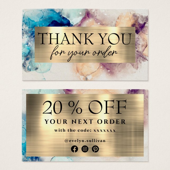 Blue purple watercolor thank you discount card (Front & Back)