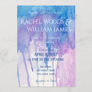 Blue & Purple Watercolor   Wedding Invitation