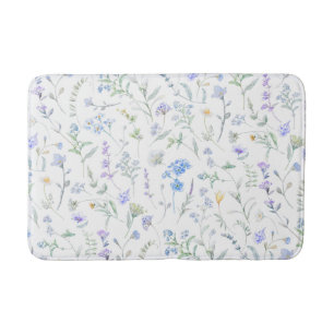 Blue Purple Watercolor Wildflower Bath Mat