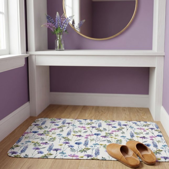 Blue Purple Watercolor Wildflower Bath Mat (Creator Uploaded)