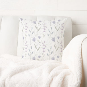 Blue Purple Watercolor Wildflower Cushion