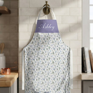 Blue Purple Watercolor Wildflower Custom Name Apron