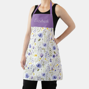 Blue Purple Watercolor Wildflower Custom Name  Apron