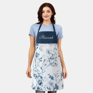 Blue Purple Watercolor Wildflower Custom Name Apron