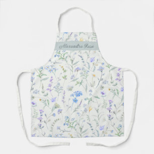 Blue Purple Watercolor Wildflower Custom Name Apron