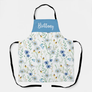 Blue Purple Watercolor Wildflower Custom Name Apron