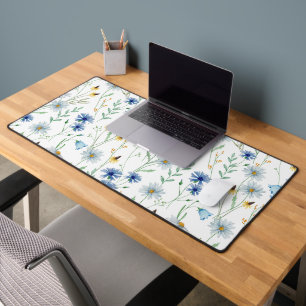 Blue Purple Watercolor Wildflower Desk Mat