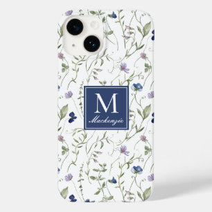 Blue Purple Watercolor Wildflower Name Case-Mate iPhone 14 Case