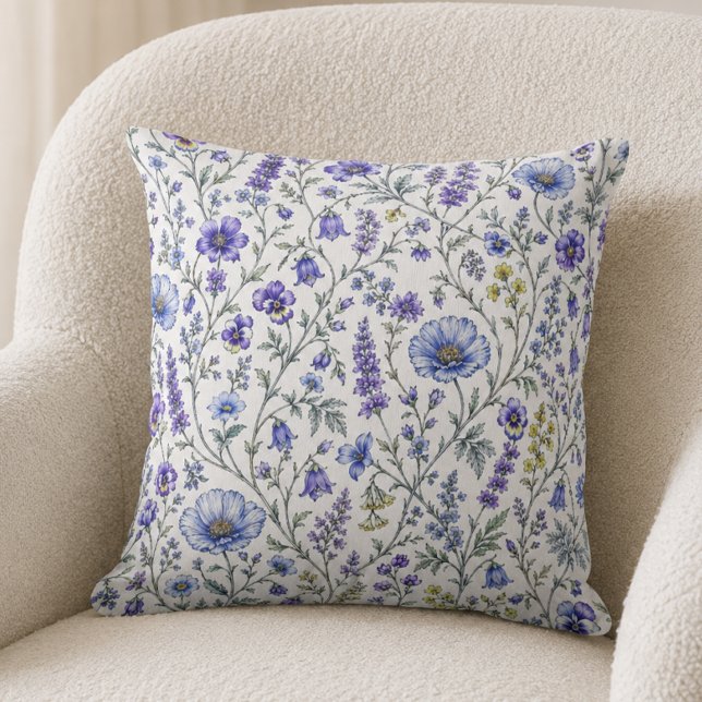 Blue Purple Watercolor Wildflower Pattern Cushion (Creator Uploaded)
