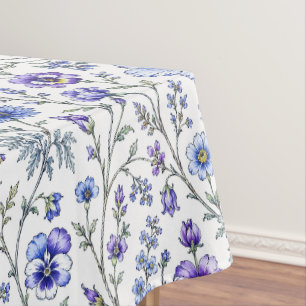 Blue Purple Watercolor Wildflower Pattern Tablecloth