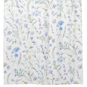 Blue Purple Watercolor Wildflower Shower Curtain