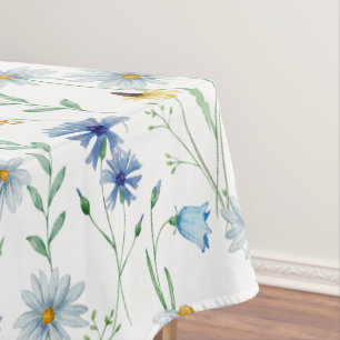 Blue Purple Watercolor Wildflower Tablecloth