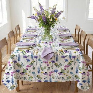 Blue Purple Watercolor Wildflower Tablecloth