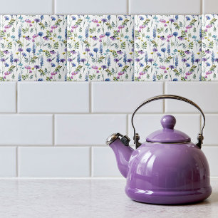Blue Purple Watercolor Wildflower Tile