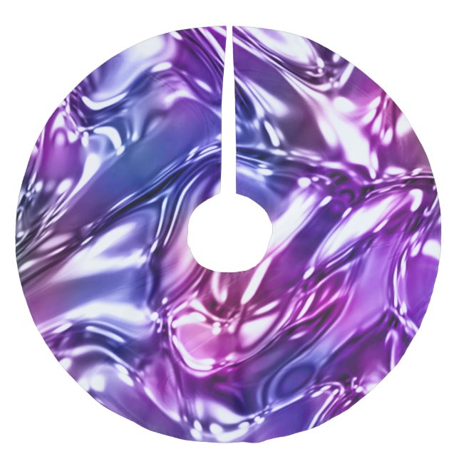 Blue Purple Wavy Metallic Look Brushed Polyester Tree Skirt (Front)