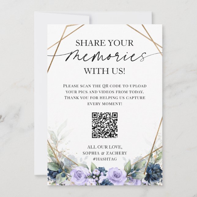 Blue Purple Wedding Photo Upload QR Code Sign   (Front)
