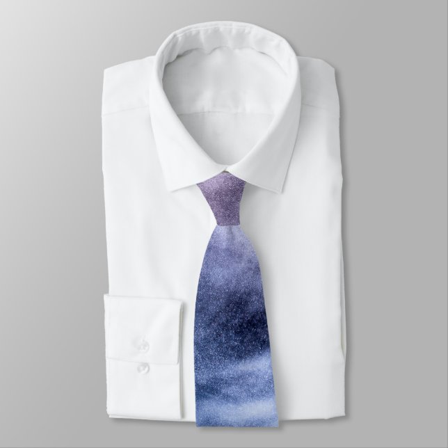 Blue purple white abstract heavenly clouds smoke tie (Tied)