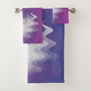 Blue purple white bath towel set
